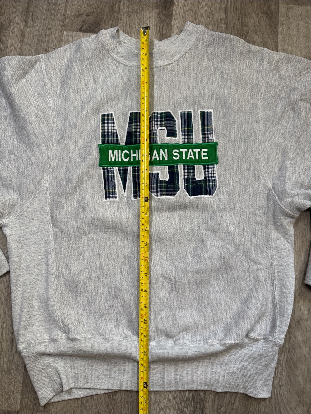 Michigan State Gray Crewneck Sweatshirt with Green MSU Logo - Picture 3 of 8